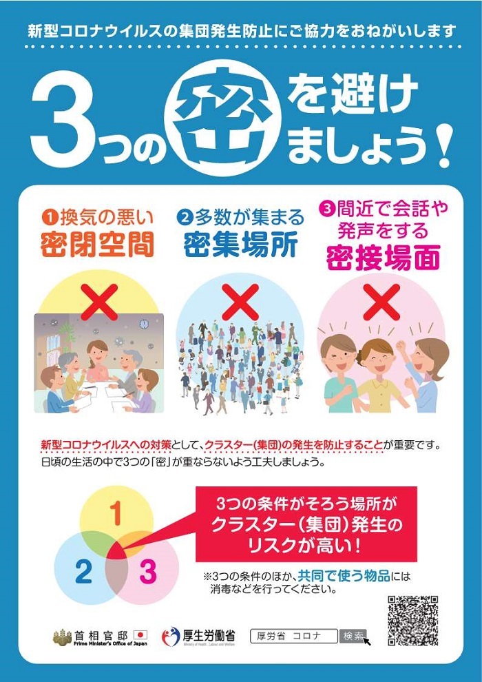3つの密を避けましょうのポスター