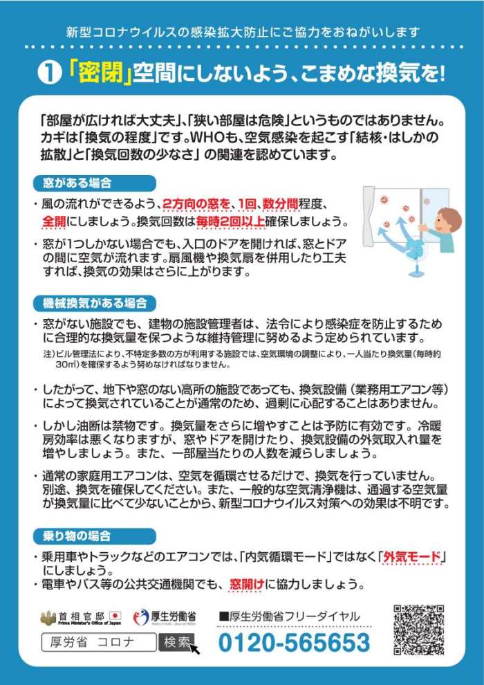 密閉空間にしないよう、こまめな喚起をのポスター