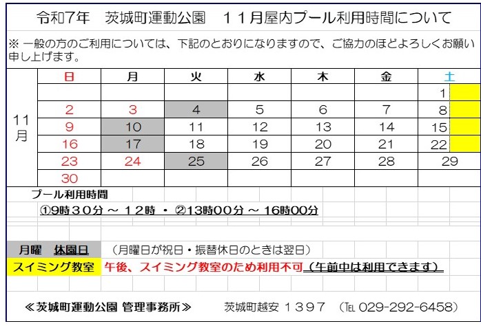 11月プール予定
